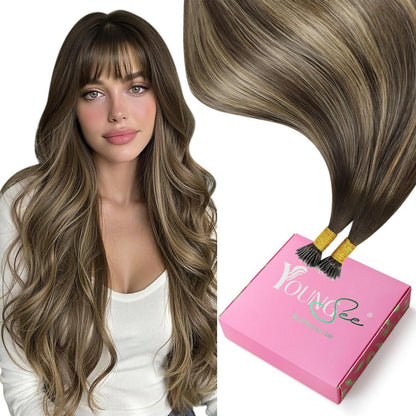Nano Ring Extensions Braun Ombre Blond Echthaar 35cm
