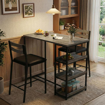 Esstisch Set für 2 mit Regalen – Grau, Platzsparend & Modern