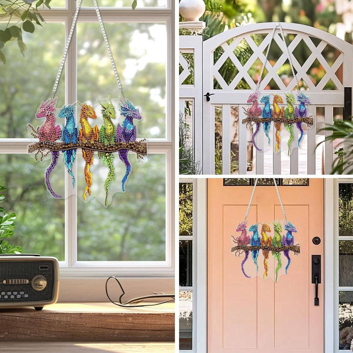 Diamant Painting Anhänger Drache – DIY Fensterbild Set