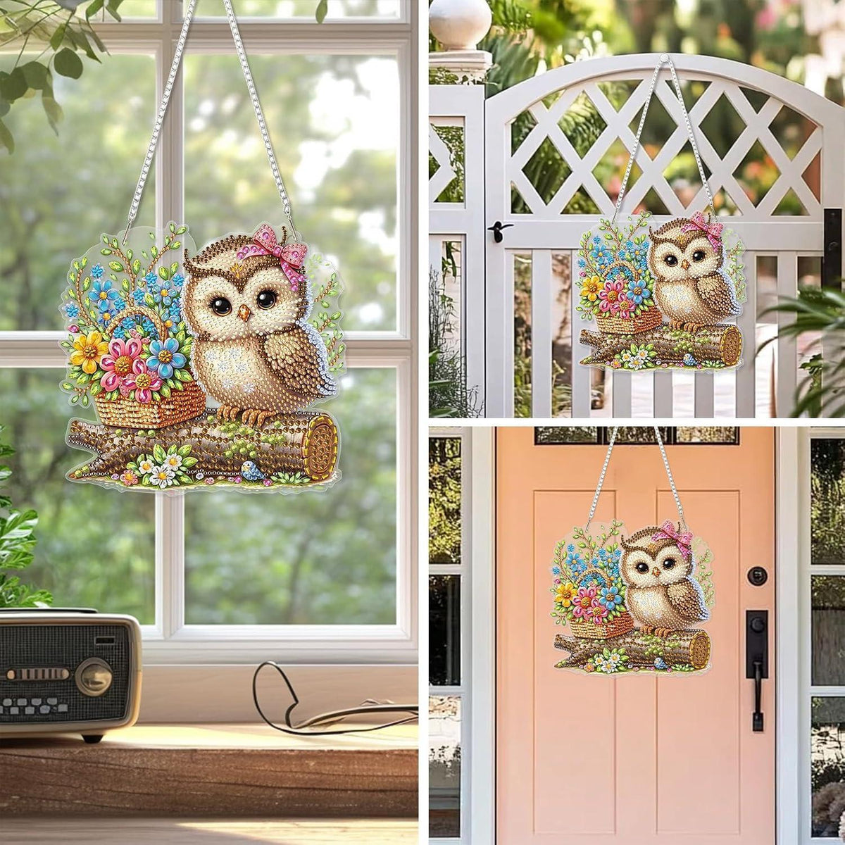 Diamant Painting Anhänger Vogel Blume – DIY Fensterbild Set