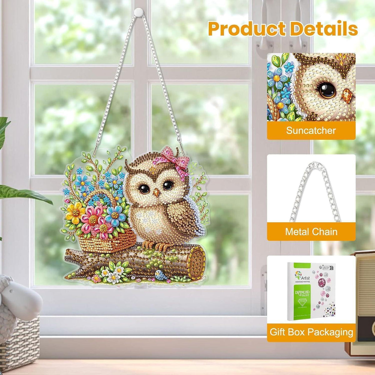 Diamant Painting Anhänger Vogel Blume – DIY Fensterbild Set