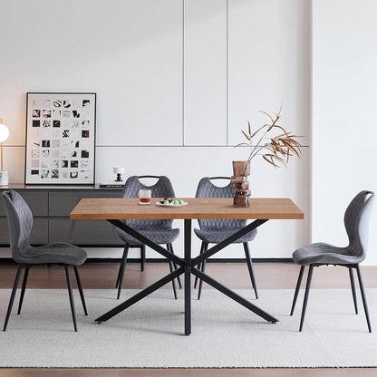 Esszimmer-Set 140cm | Quadratischer Tisch + 4 Leinenstühle Grau