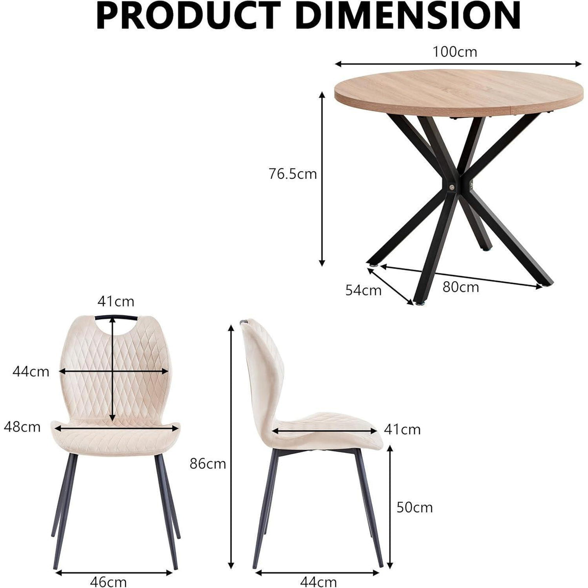 Rundes Esszimmer-Set 100cm | Tisch + 4 Moderne Stühle
