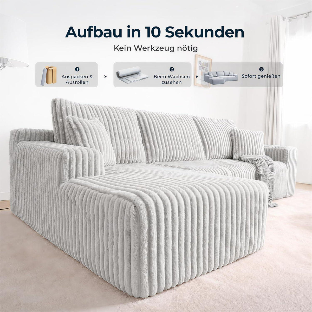 Cloud Ecksofa 105" modular, hellgrau mit Chaiselongue