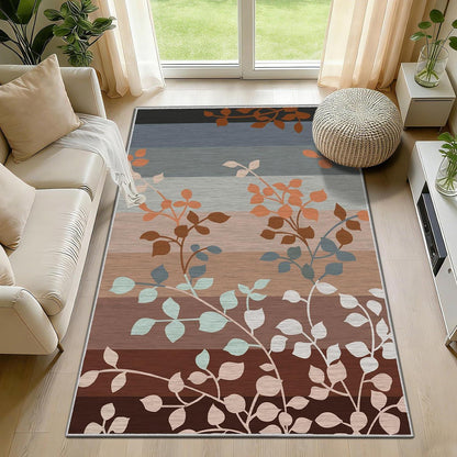 Waschbarer Teppich Braun & Grau – Blätter Muster, 200x300 cm