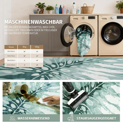 Grüner Kurzflor Teppich 200x300cm – Waschbar & Rutschfest
