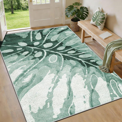 Grüner Kurzflor Teppich 160x230cm – Waschbar & Rutschfest
