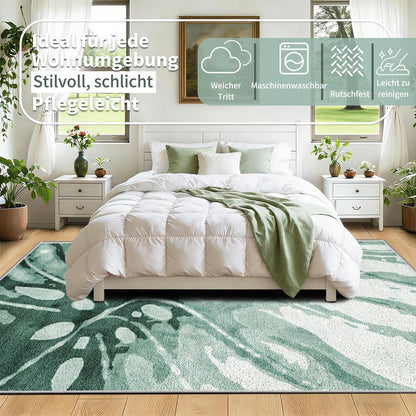 Grüner Kurzflor Teppich 160x230cm – Waschbar & Rutschfest