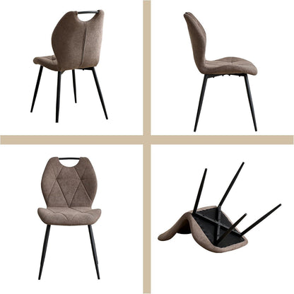 Rundes Esszimmer-Set mit 4 Leinenstühlen – Hellgelb & Braun