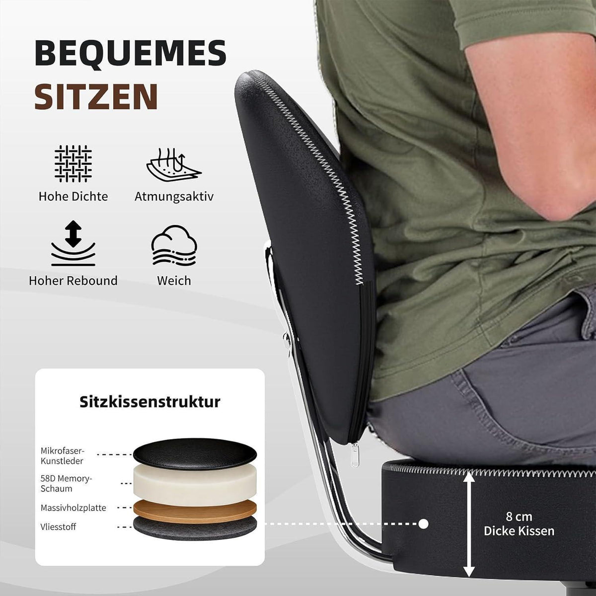 Drehbarer Barhocker mit Rückenlehne & Höhenverstellung Schwarz
