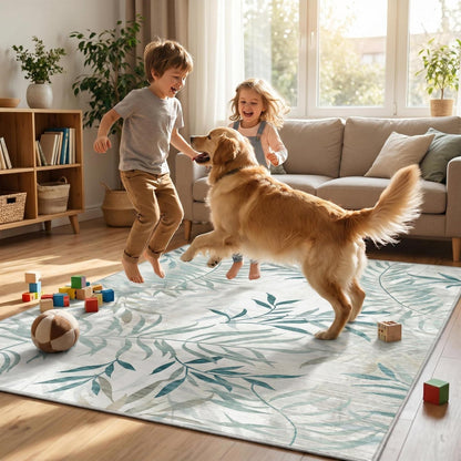 Großer Wohnzimmer Teppich 180x250 cm - Waschbar, Rutschfest & Botanisch