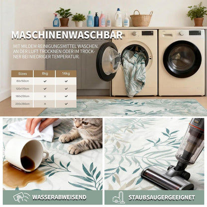 Großer Wohnzimmer Teppich 180x250 cm - Waschbar, Rutschfest & Botanisch