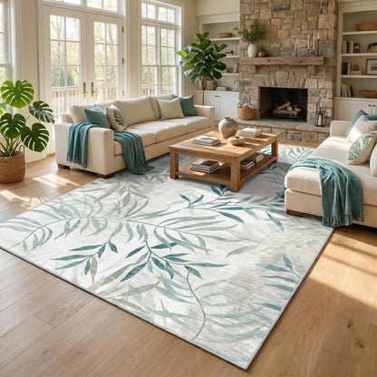 Großer Grün Wohnzimmer Teppich 200x300 cm – Waschbar & Rutschfest