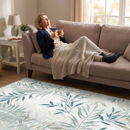 Großer Grün Wohnzimmer Teppich 200x300 cm – Waschbar & Rutschfest