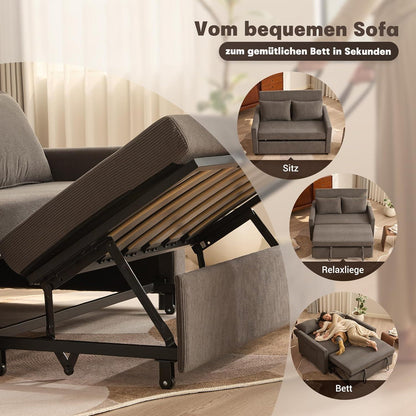 Schlafsofa 2-Sitzer Grau – Ausziehbare Schlafcouch mit Verstelllehne