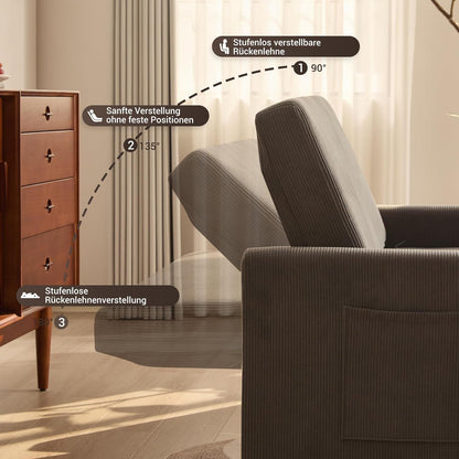 Schlafsofa 2-Sitzer Grau – Ausziehbare Schlafcouch mit Verstelllehne