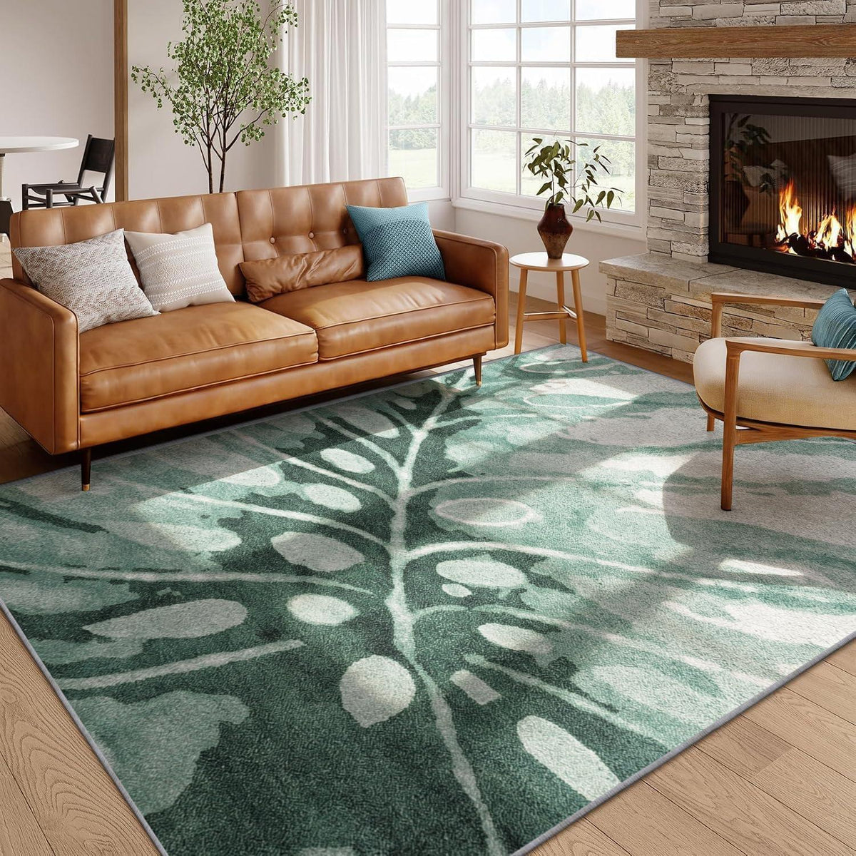 Grüner Kurzflor Teppich 180x250cm – Waschbar & Rutschfest