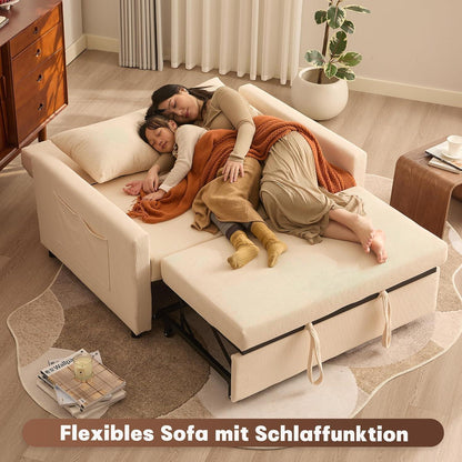 Schlafsofa 2-Sitzer Cordstoff, Ausziehbar & Verstellbar, Beige