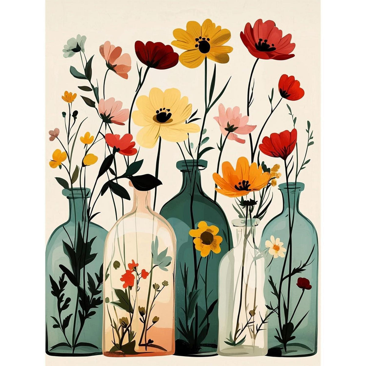 Malen nach Zahlen Erwachsene Vase – Gänseblümchen DIY Ölgemälde