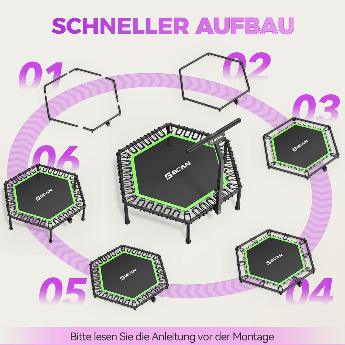 Fitness Trampolin Indoor mit verstellbarem Griff & Gummiseilen