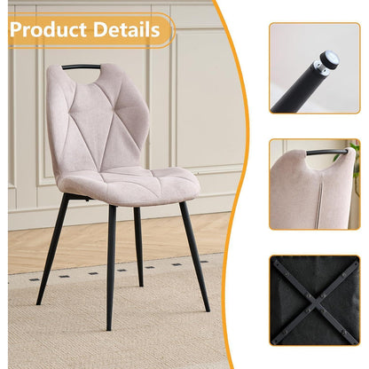 Rundes Esszimmer-Set mit 4 Leinenstühlen – Hellgelb & Beige