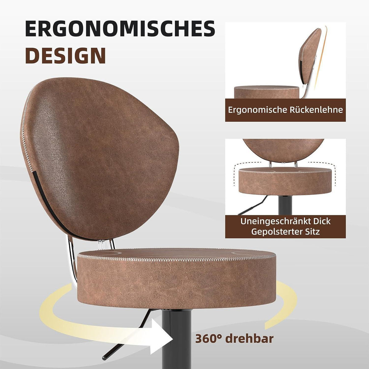 Höhenverstellbarer Barhocker 3er-Set Braun in Lederoptik