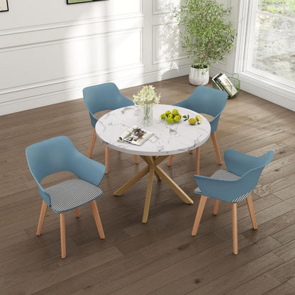 Nordisches Esstisch Set mit 4 gepolsterten Stühlen (Marmor-GD + Hellblau)
