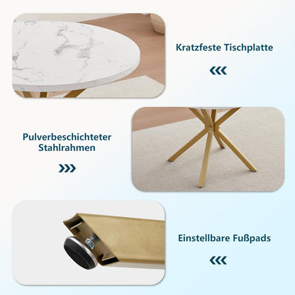 Nordisches Esstisch Set mit 4 gepolsterten Stühlen (Marmor-GD + Hellblau)