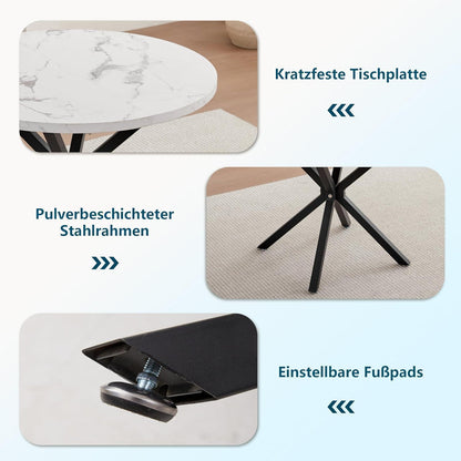 Nordisches Esstisch Set mit 4 gepolsterten Stühlen (Marmor-BK + Hellblau)