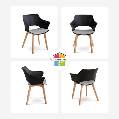 Nordisches Esstisch Set mit 4 gepolsterten Stühlen (Marmor-GD + Schwarz)