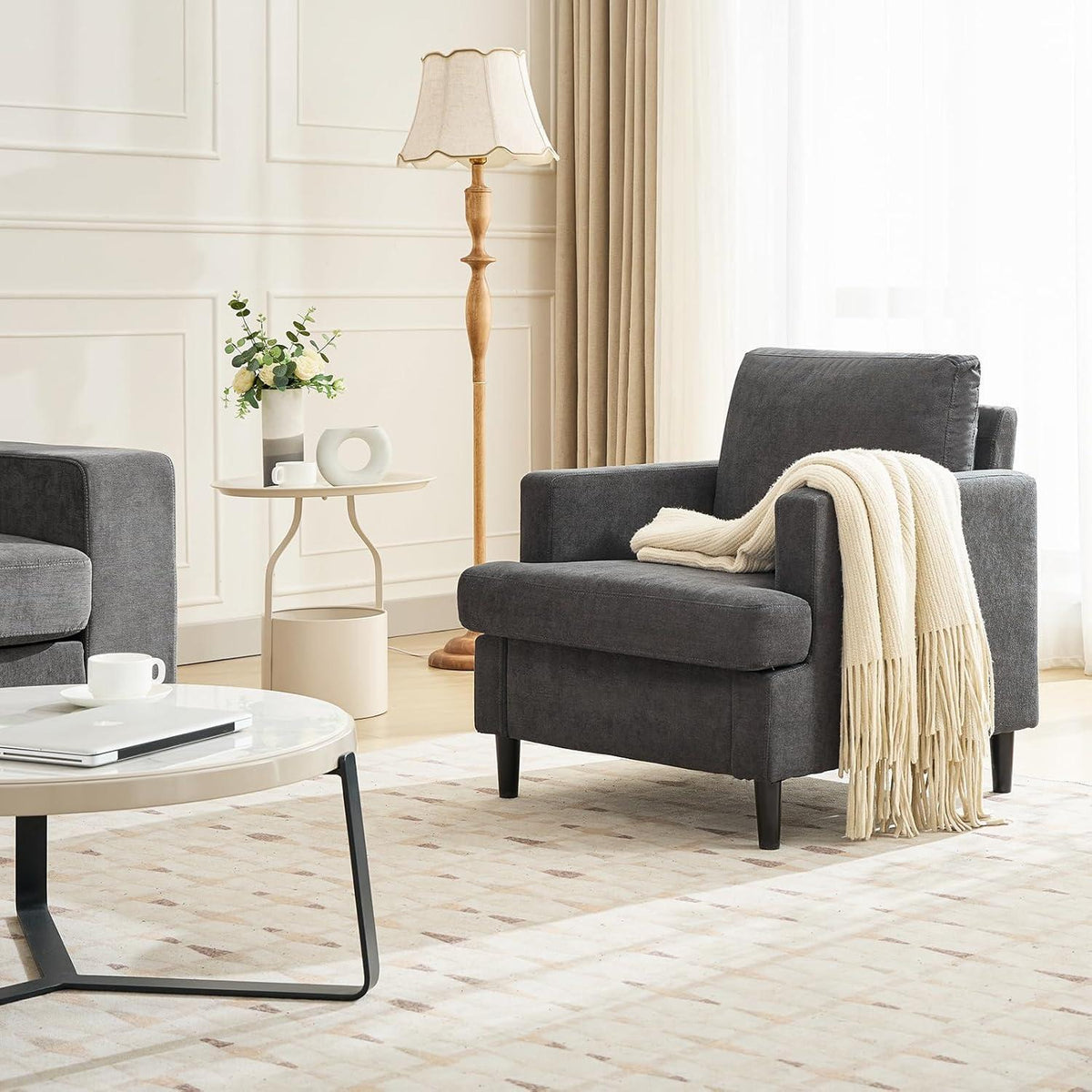 Übergroßer Leinen-Akzentstuhl – Modernes Wohnzimmer & Büro