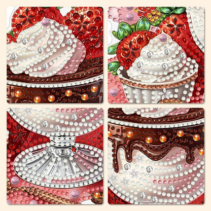 Diamantmalerei Türschild Erdbeer Kaffee Dessert – DIY Fensterbild 20x20cm
