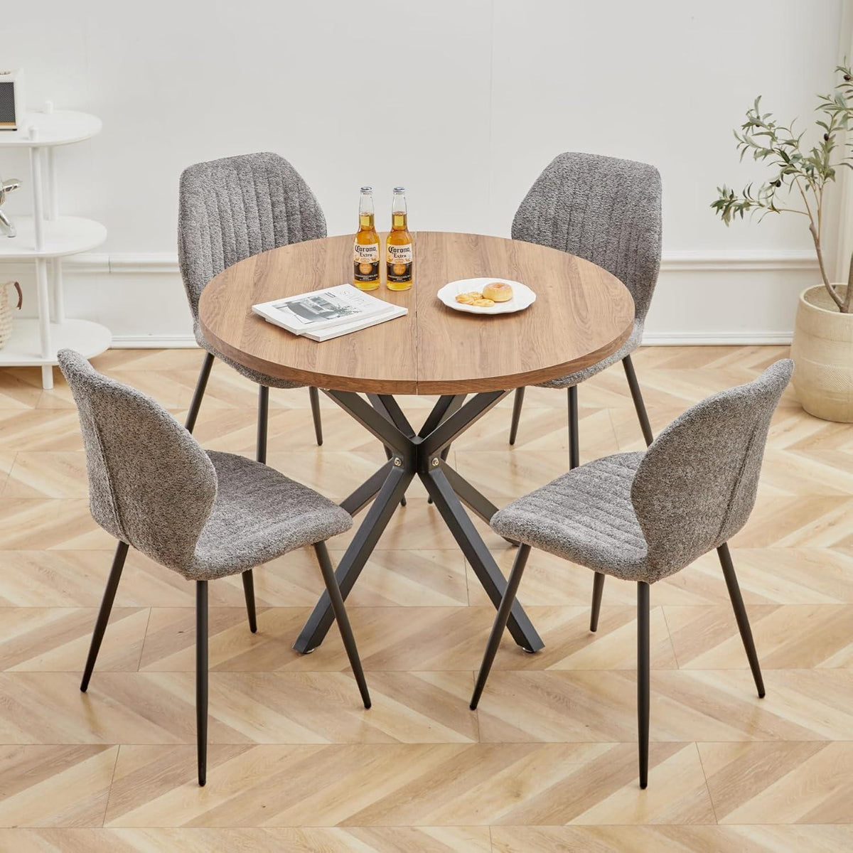 6er Set Esszimmerstühle Grau, Moderne Polsterstühle mit Streifenmuster