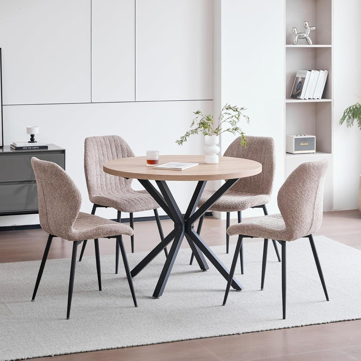 6er Set Esszimmerstühle Modern Braun mit Streifenmuster