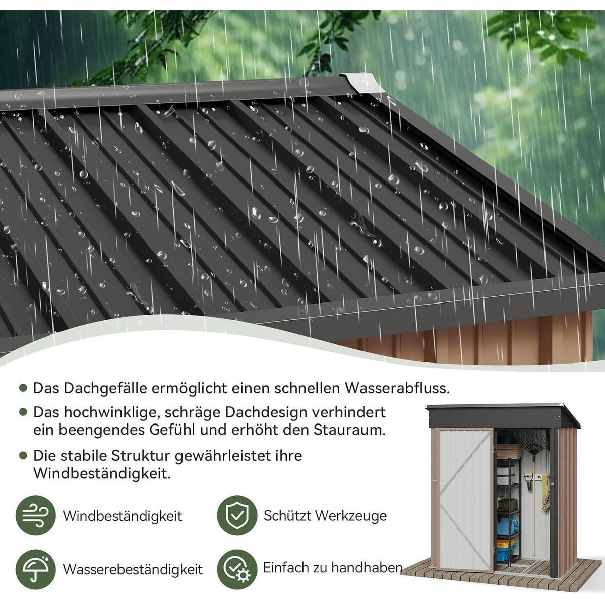Gartenhaus 5x3 ft mit Standfuß – Wetterfester Geräte- & Fahrradschuppen