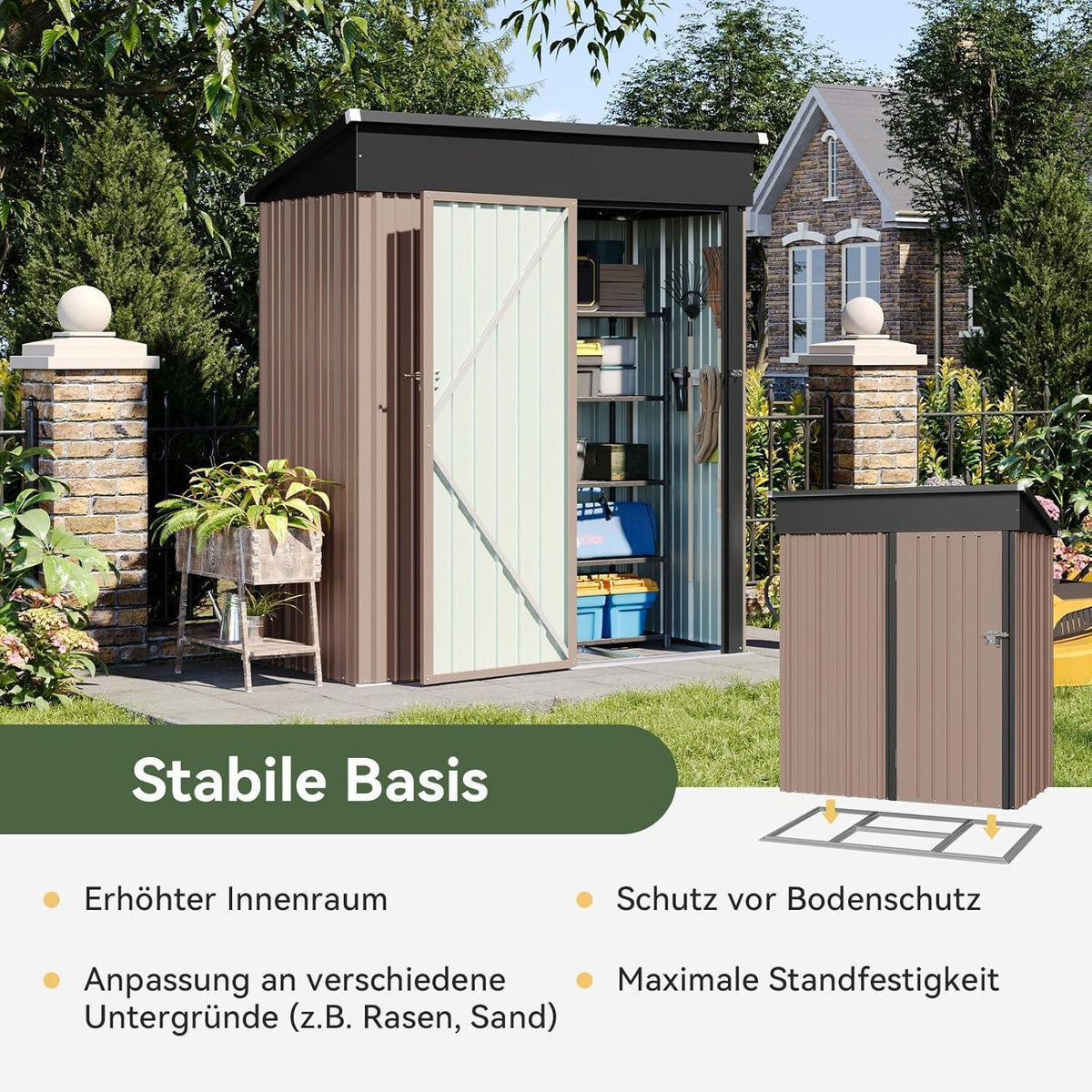 Gartenhaus 5x3 ft mit Standfuß – Wetterfester Geräte- & Fahrradschuppen