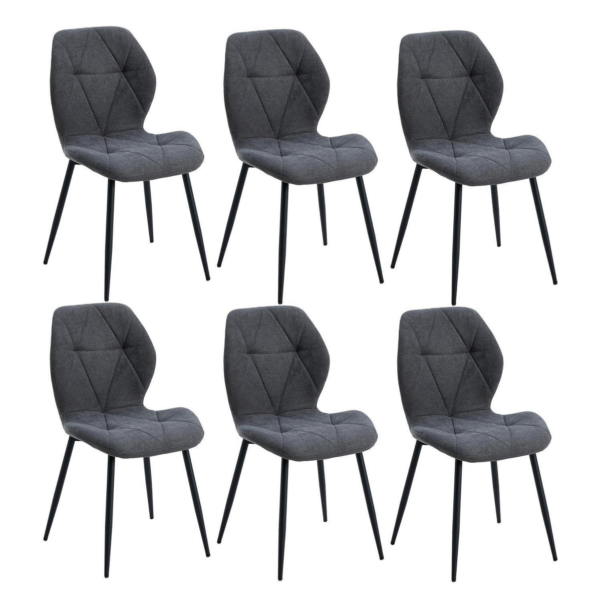 Moderner Esszimmerstuhl Set 6er – Gepolstert, Dunkelgrau