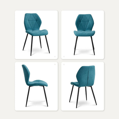 6 Esszimmerstühle Modern Blau Gepolstert mit Rautenmuster