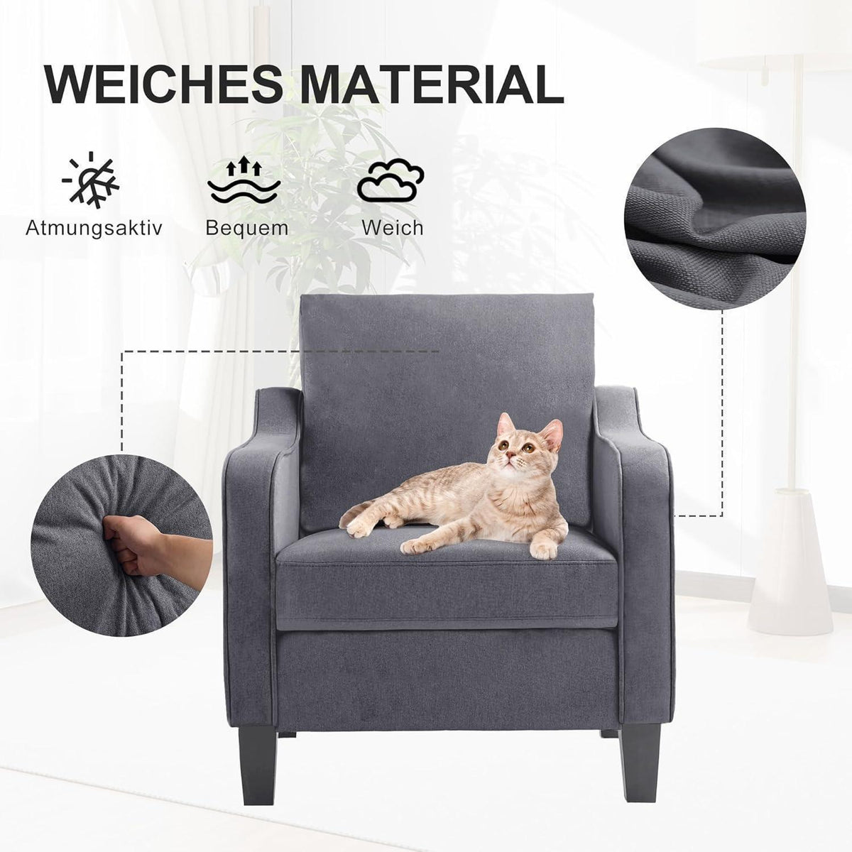 2er-Set Ohrensessel Wohnzimmer Modern Dunkelgrau
