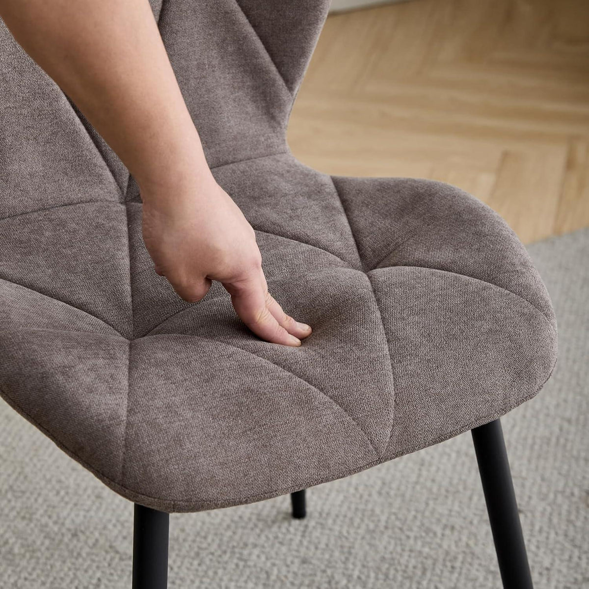 6er-Set Esszimmerstühle Modern Braun Gepolstert mit Rautenmuster