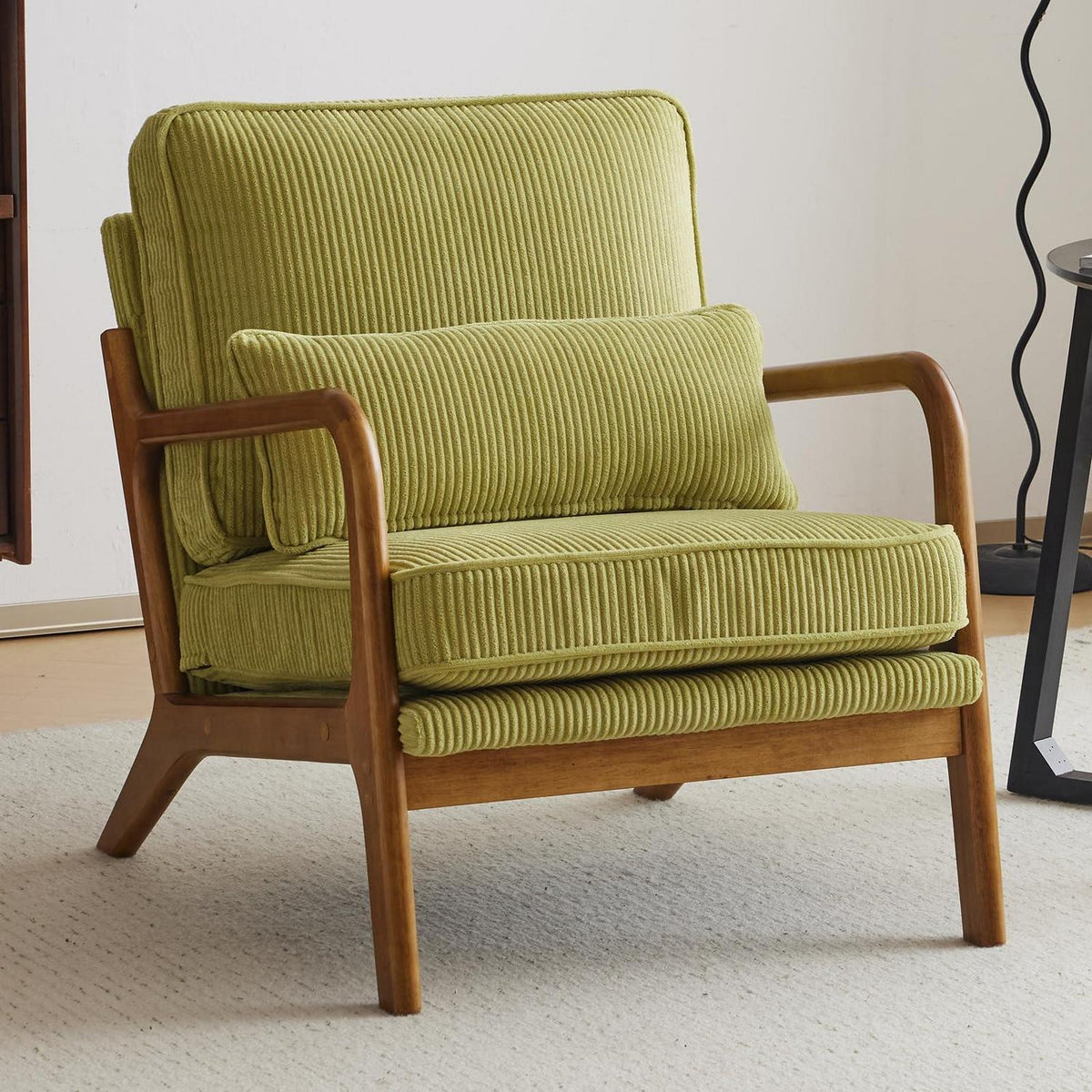 Gepolsterter Cord-Sessel Grün | Bequemer Lounge- & Lesesessel