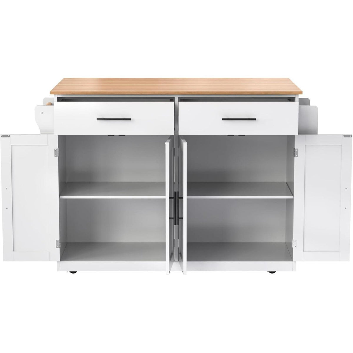 Kücheninsel mit Klappplatte & Rollen – Weiß 136x71x91.5cm