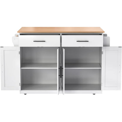 Kücheninsel mit Klappplatte & Rollen – Weiß 136x71x91.5cm