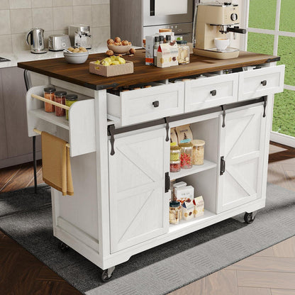 Mobile Kücheninsel mit Klappbarer Arbeitsplatte, Beige