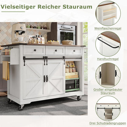 Mobile Kücheninsel mit Klappbarer Arbeitsplatte, Beige