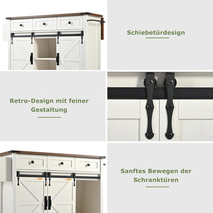 Mobile Kücheninsel mit Klappbarer Arbeitsplatte, Beige