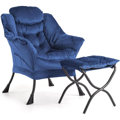 Lazy Chair mit Ottomane – Bequemer Lesesessel Marineblau