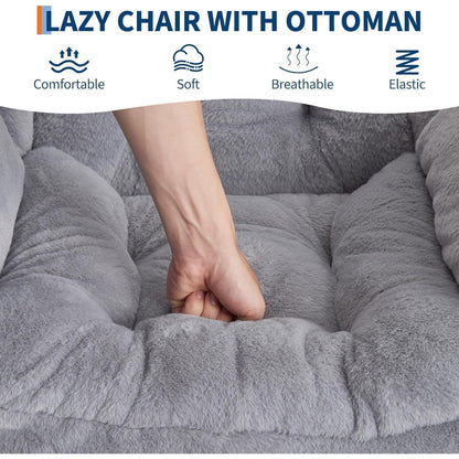 Lazy Chair mit Ottomane – Bequemer Lesesessel Hellgrau