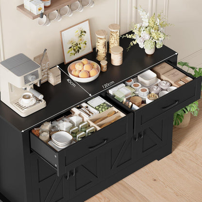 Küchenbuffet Sideboard mit 2 Schubladen & 4 Türen Schwarz
