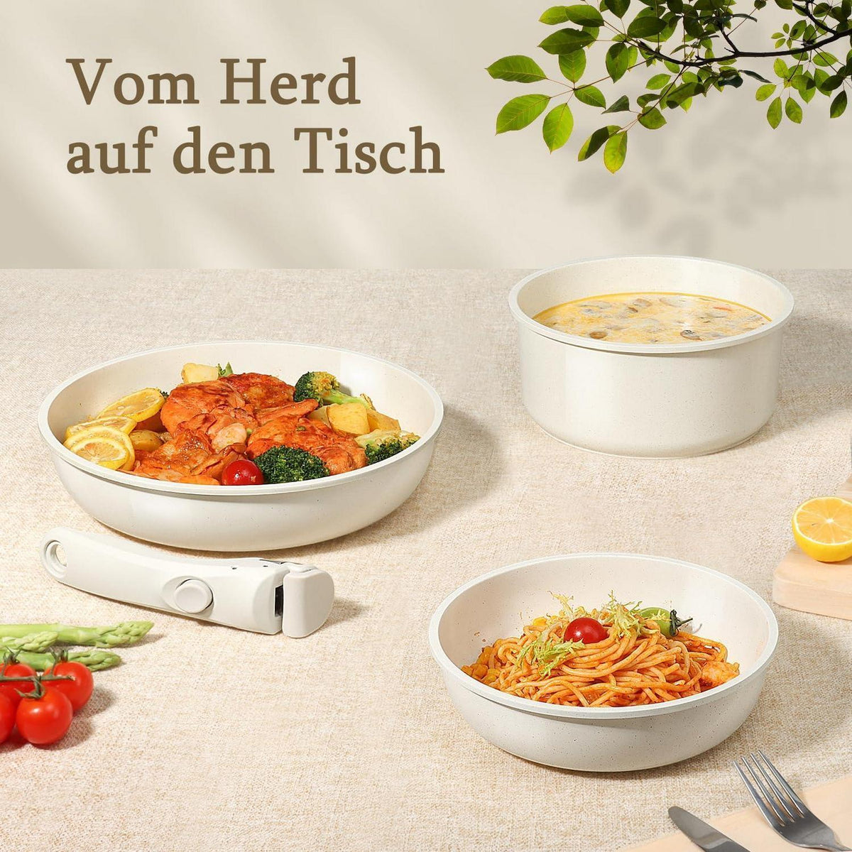 21-teiliges Granit Kochgeschirr Set mit abnehmbaren Griffen